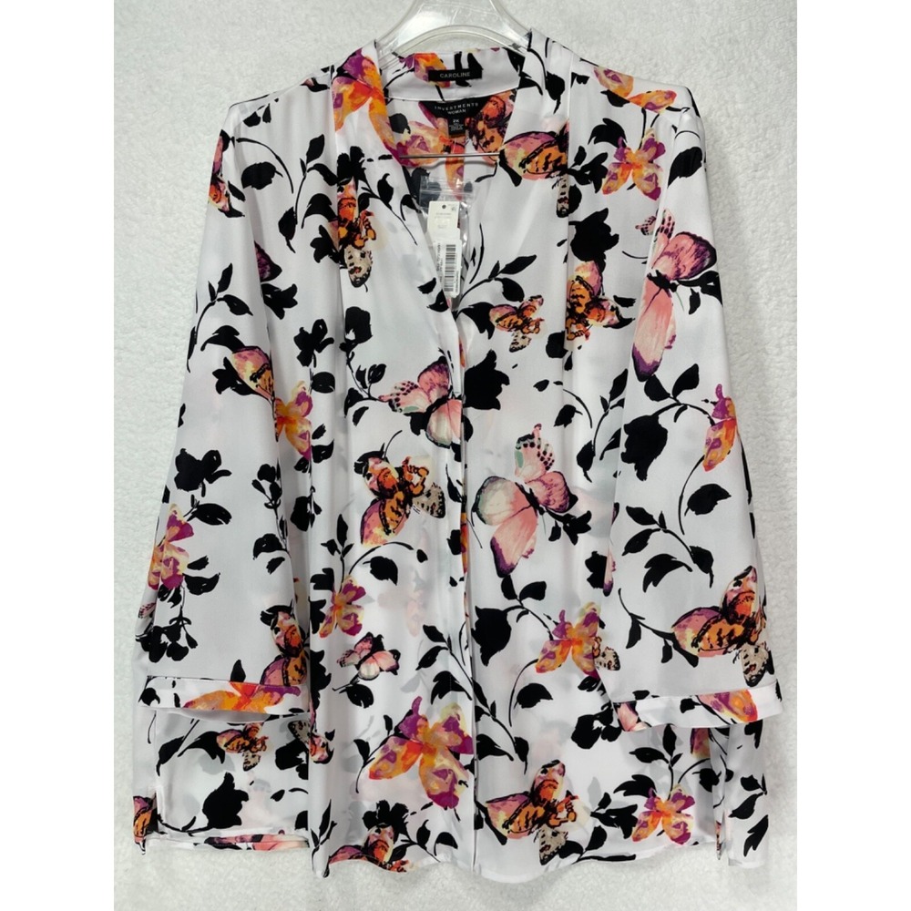 Investments Woman 2X Caroline Long Sleeve Button Upā Shirt NWT